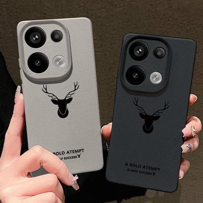 Custodia Semplice con Motivo di Cervo in TPU con Texture Pelle per Xiaomi 13T Poco X7 X6 Redmi Note 14 13 Pro 12 11 Opaca Morbida Antiurto Sottile per Telefono