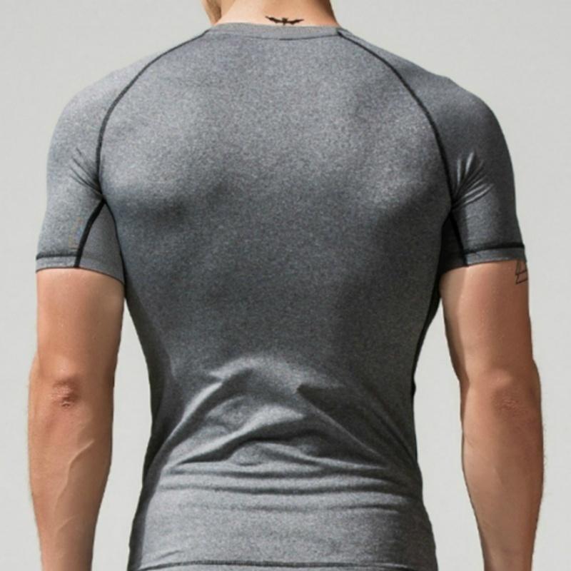Mens Fitness Tees Outdoor Sport Running Short Sleeves Solid Color Shirt Tights Bodybuilding Tops Men T-shirt