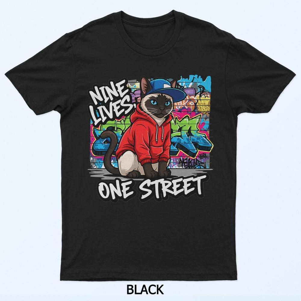 

Nine Lives One Street Siamese Graffiti Cat In Hoodie Tees T-Shirt S