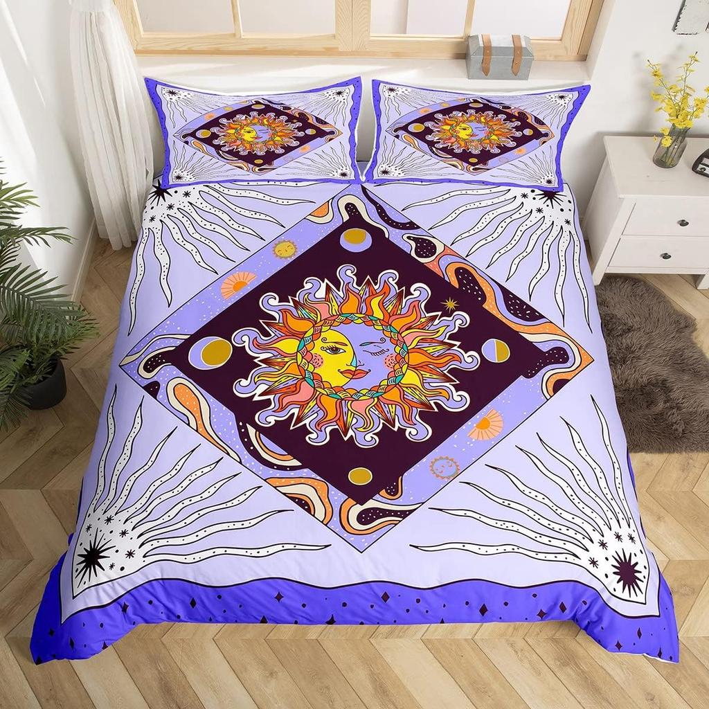 Sun and Moon Psychedelic Duvet Cover Set King Size Geometric Creative Colorful Bedding Children Teenagers Adult Room Decoration