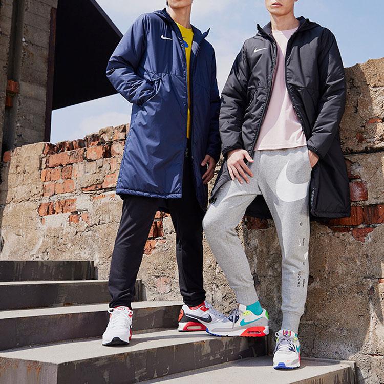 Nike Solid Color Mid-Length Warm Hooded Cotton Jacket Men Outerwear Dark-Blue CW6767-451