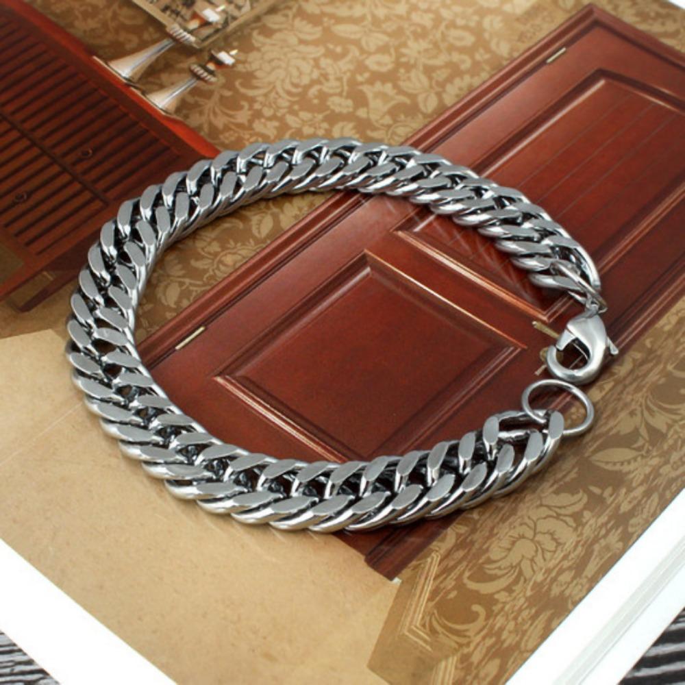 10MM Wide Stainless Steel Cuban Chain Bracelets, Never Fade copper Color Metal Hip Hop Male Wristband Pulseira