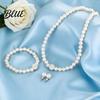 Imitation Pearl Jewelry 46024 Set Adjustable Length Necklace Ear Studs