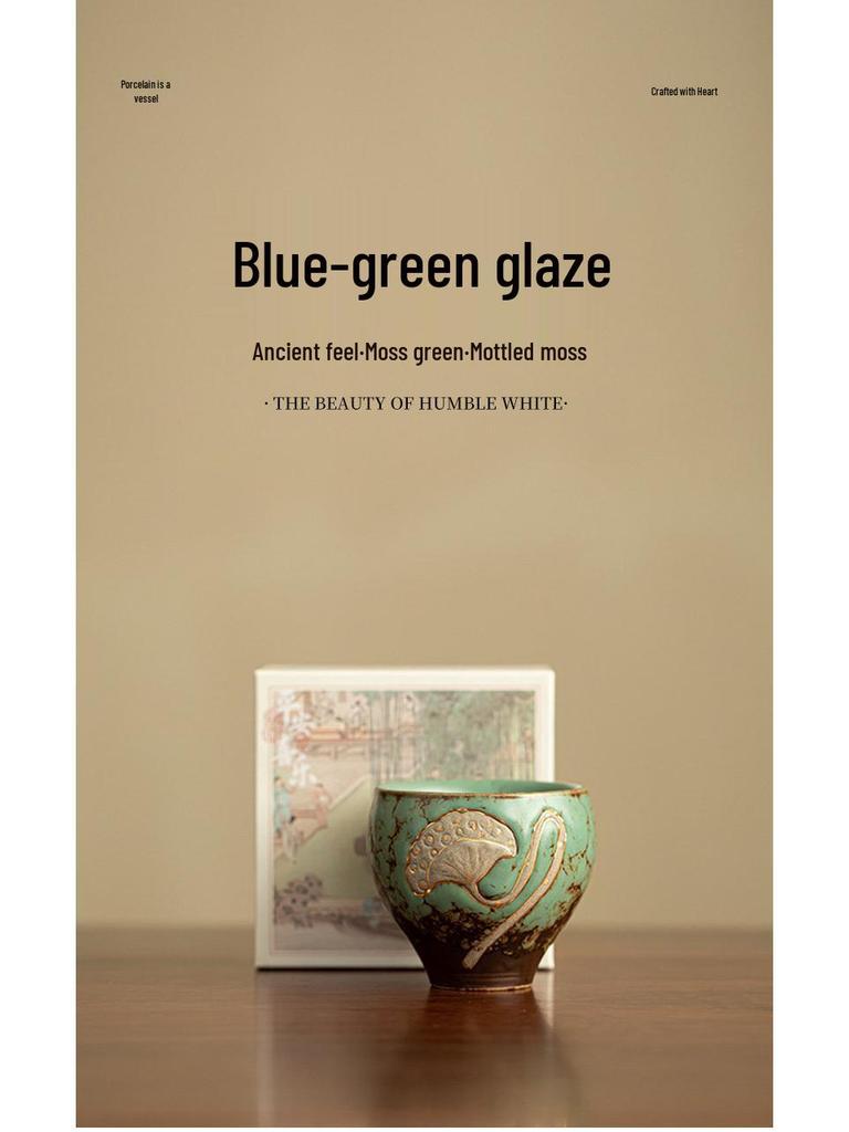 Lotus Birth Episode 2 Moss Green Glazed Ceramic Tea Cup - Anti-scalding Single Host Cup in Gift Box