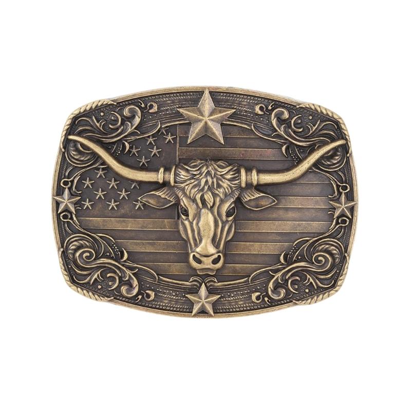 Men’s Waist Belt Buckle Engraved Bull Head Belt Metal Buckle Waistband Accessory Western Belt Fastener Clasp Buckle 1