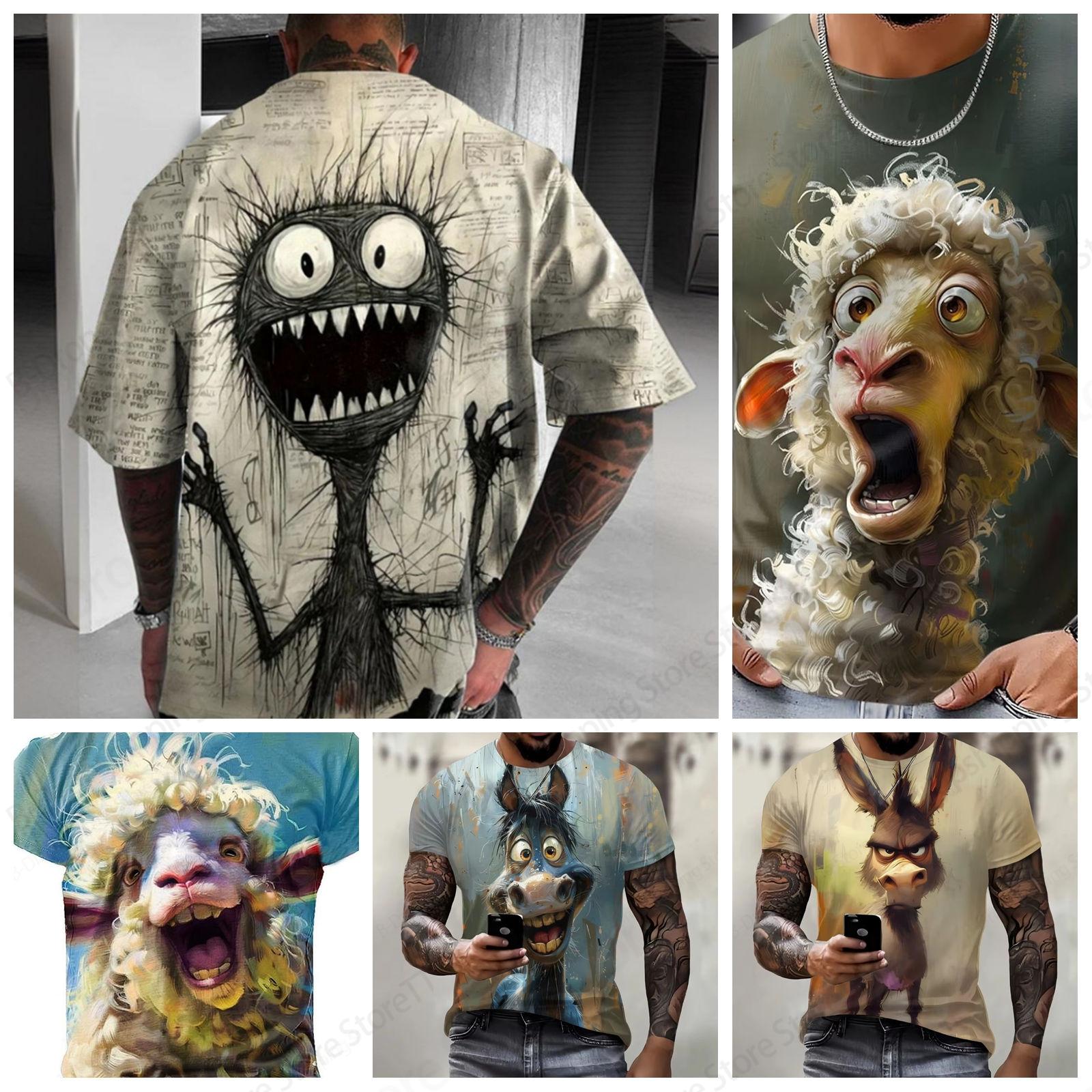 ETST0012 Grappig Monster 3D Print T-shirt Heren Dames Mode Oversized Korte Mouw T-shirt Anime Cartoon Kat Tops Tees Ezel T-shirt Nieuw S