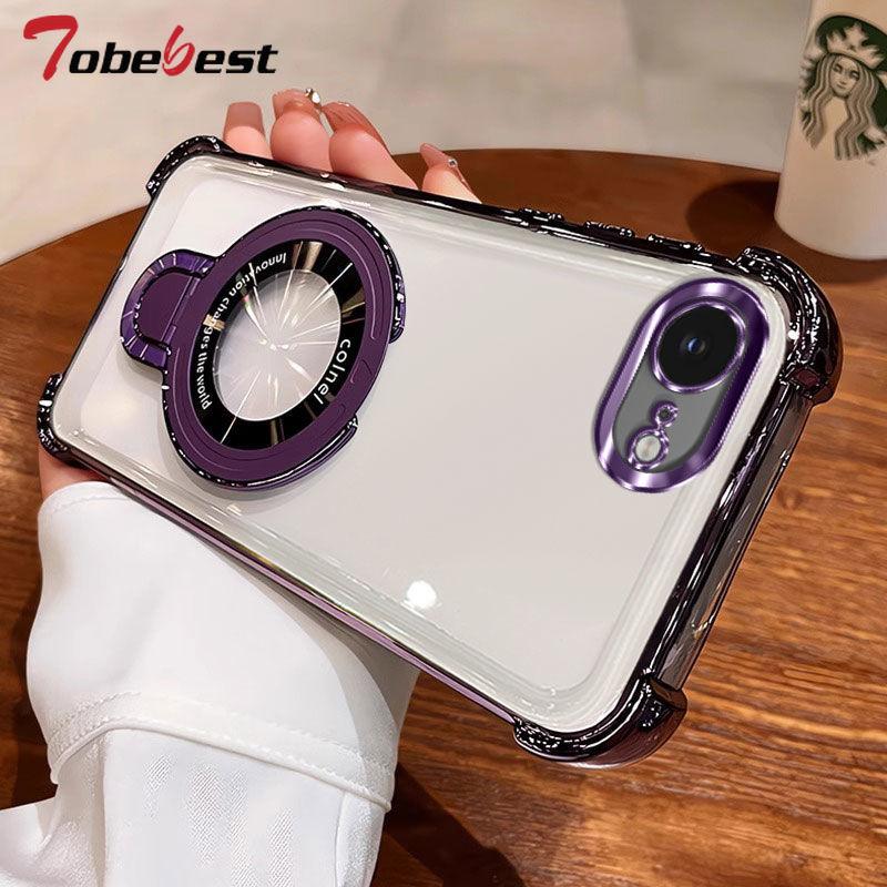 Shockproof Plating Magnetic Bracket Magsafe Case For iphone 16E 2025 16 15 14 13 12 11 Pro Max Silicone Cover