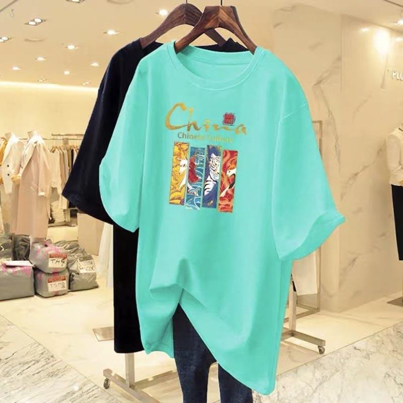 Summer New Chic Hand-Painted Print Basic T-shirts Women Clothing Casual Loose Pure Cotton Short Sleeve Top Tee Lady Pullovers