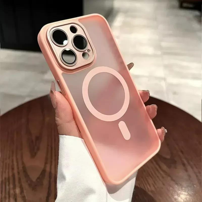 

Translucent Matte Shockproof Case For For Iphone 16 15 14 13 12 11 Pro Max Plus Case For Magsafe Magnetic Wireless Charge Cover For iPhone 16 Pro