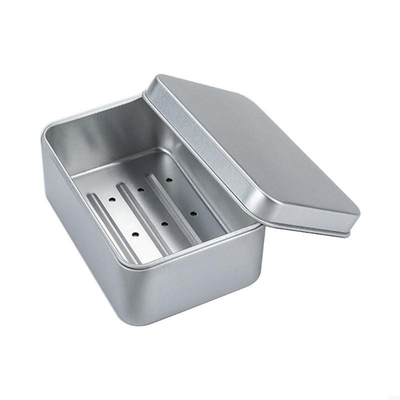 

Light Soap Holder with Lid Aluminum Soap Box with Removable Draining Layer