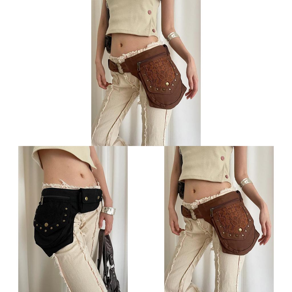 Vintage Ethnic Waist Pack For Women With Faux Leather Rivet Belt For Travel