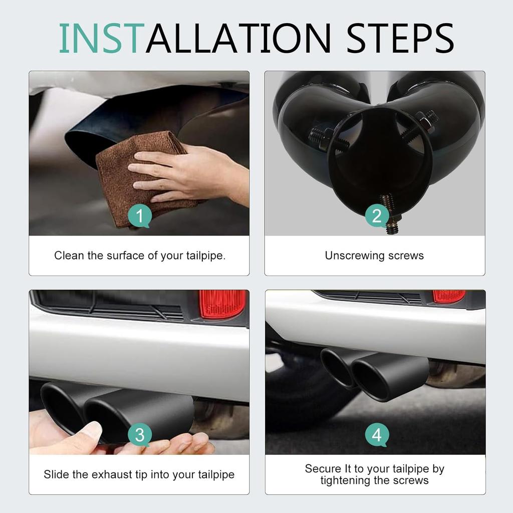 Dual Exhaust Tip, Stainless Steel Bending Muffler Exhaust with Bolt, 2.5" Inlet Dual Tail Pipe Muffler Tip, Exhaust Pipe Modification Accessories,