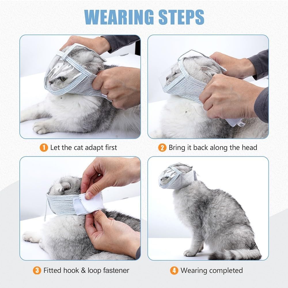 Cat Muzzle, Breathable Cat Face Cover Transparent Anti Bite Face Protection for Nail Trimming Bathing