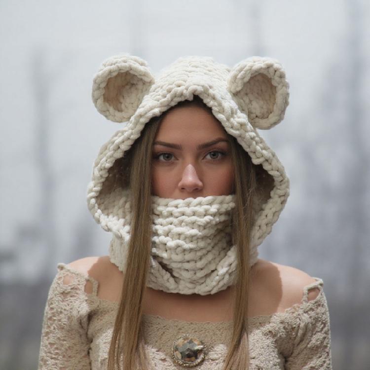 Thicken Neck Warmer Hat Crochet Bear Ear Balaclava Scarf Hat for Cold Weather Winter Sport Gear For Outdoor Enthusiasts