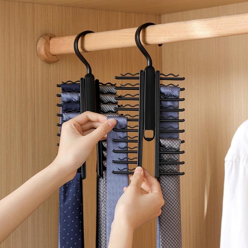 Tie Hanger Rotatable Necktie Storage Rack Clothes Hanger Organizer 20 Rows Large Capacity Belt Hooks Closet Skidproof Tie Clamp