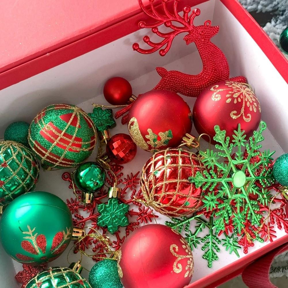 16/45PCS Fashion Plastic Christmas Ball Set 3-6cm Electroplated Christmas Tree Balls Snowflakes Reindeer Xmas Baubles Party