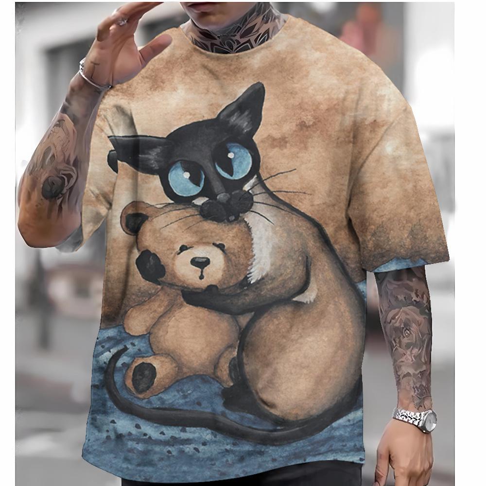 

Чоловіча футболка із забавними тваринами Футболки із зображенням милого кота Футболки з 3D-друком Вільні футболки з короткими рукавами Чоловічий одяг великого розміру 6XL