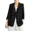 Women Vintage Casual Blazer Jacket Cotton Linen Coat Long Sleeve Lapel Thin Coat with Pockets 2 Buttons