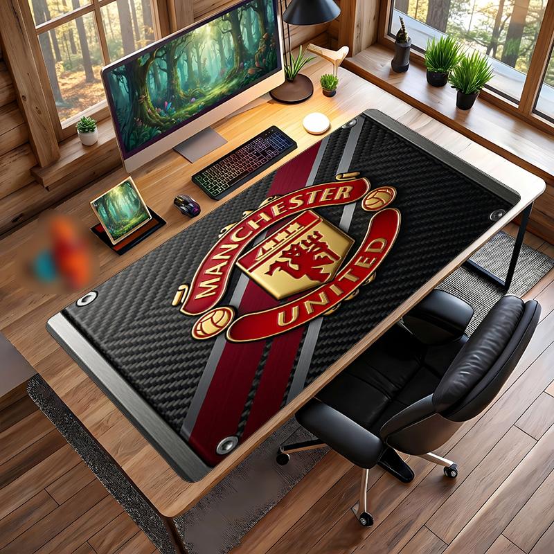 Μεγάλο Ποντικοπάντο Manchester United με Εκτύπωση, Αντιολισθητικό Μαλακό Καουτσούκ Στρώμα Γραφείου για Παιχνίδια, Διακόσμηση Γραφείου, Laptop, Υπολογιστή