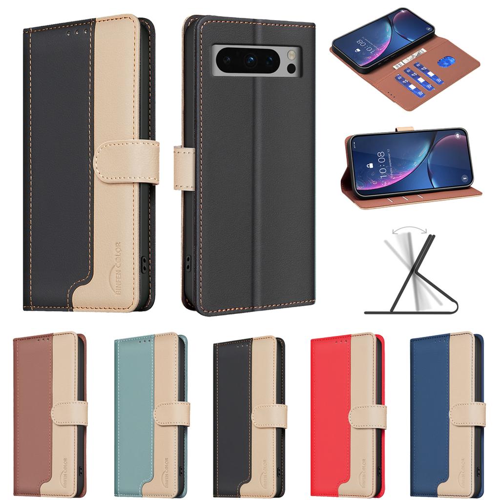 Two Color Patchwork Style Splicing Design PU Leather Flip Stand Wallet Phone Bag Case for Google Pixel 8,Pixel 8a,Pixel 8 Pro,Pixel 9,Pixel 9 Pro