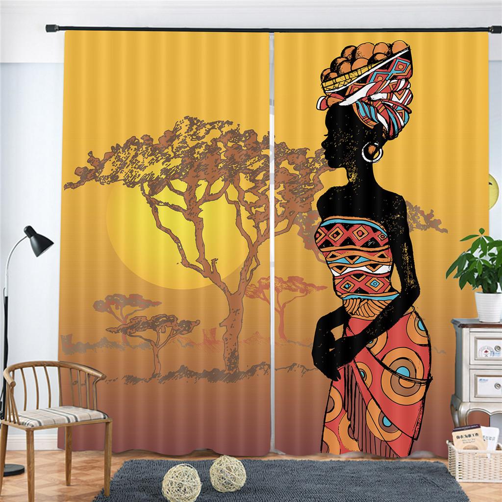 Luxury Window Curtain African Woman Art Window Curtains Living Room Outdoor Fabric Drapes Curtain Home Decor