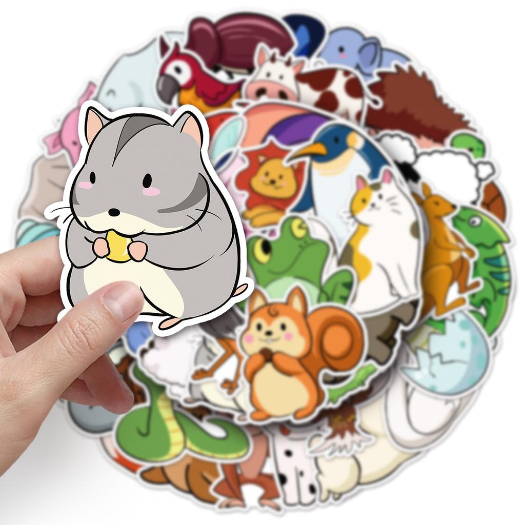 50 Cartoon Animal Graffiti Stickers Cute Hand-drawn Simple Drawing Decorative Water Cup Computer Mobile Phone Case Stickers