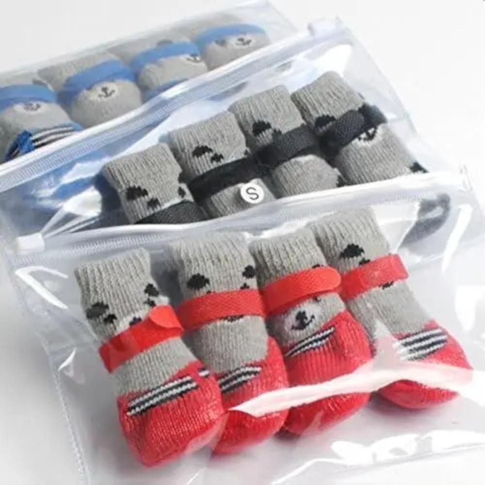 Warm Knitted Pet Dog Socks Waterproof Non-slip Rubber Boot Socks For Cats Small Medium Pets In Rainy Snowy Days