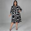 Plus Size Women's Printed Pleated Waist Dress - European and American Style