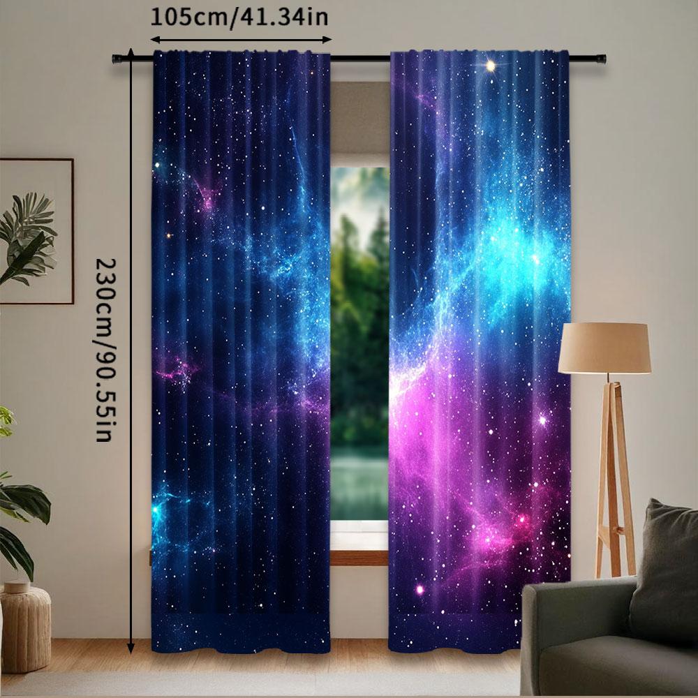 2Pcs Outer Space Starry Galaxy Curtain Planet Theme Curtain Birthday Party Suitable For Living Room Bedroom And Many Other