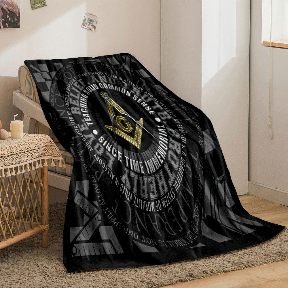 Masonic Symbol Pattern Blanket Bedroom Blanket for Livingroom Couch Lunch Break Soft Throw for Friend's Festival Gift