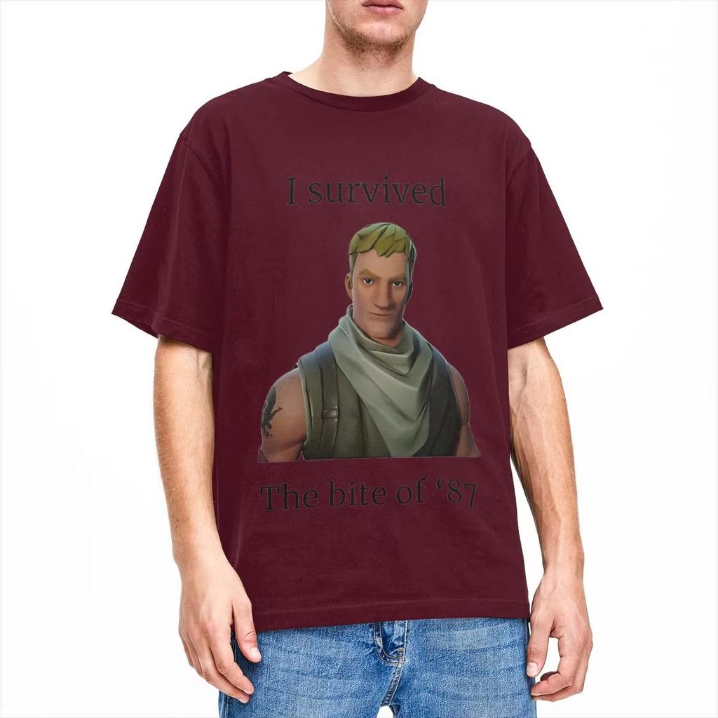 Fortnitions I Survived The Bite of 87 T-Shirt Men's Women Shooting Game Humor Cotton Tees Crewneck Top Plus Size Casual Clothing