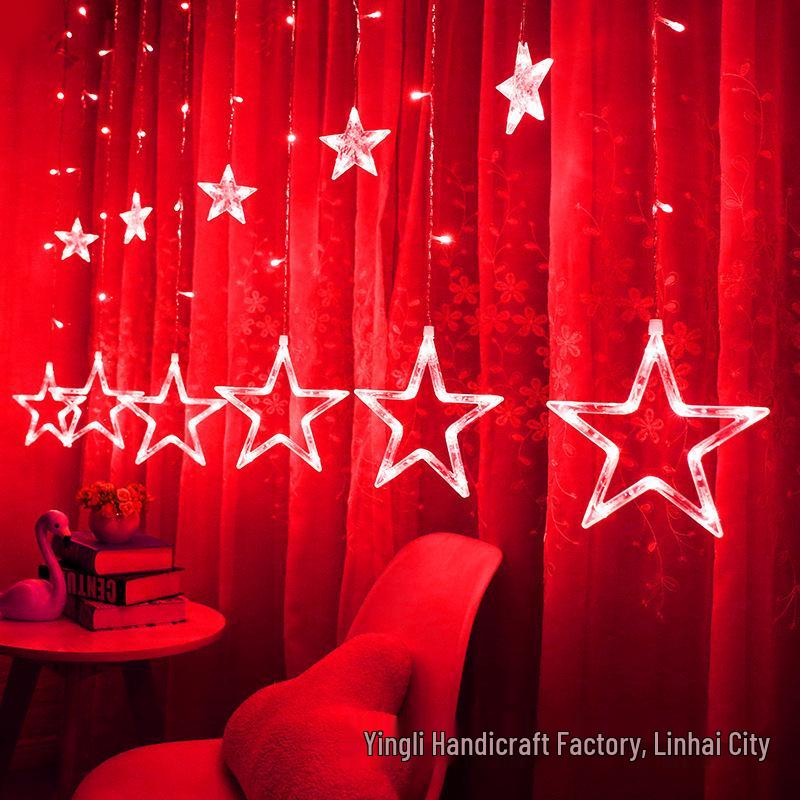 LED Star String Lights: 6 Large & 6 Small Stars for Christmas, Festival Decor, Five-Pointed Curtain Lights for Weddings & Events