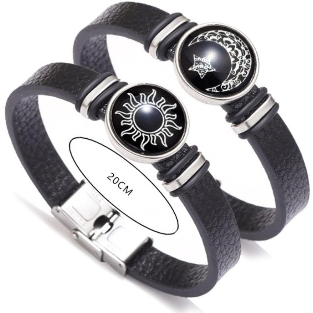Retro Luminous Couple Bracelets Sun Moon Leather Strap Bracelet Elegant Hand Chain Couple Jewelry Gift
