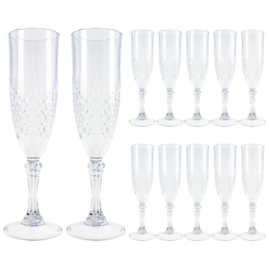 12pcs Champagne Glasses Flutes 207ml Plastic Champagne Flute Wine Goblet Unbreakable Flat Bottom Goblet for Party Picnic Wedding