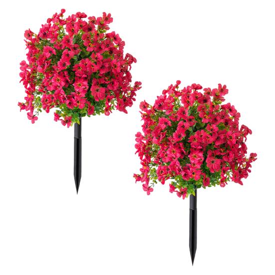 2 Pcs Artificial Violet Ball 23.6" Topiary Trees with Ground Spikes Realistic Fake Shrubs with Violet Blooms for Indoor Front Porch Outdoor Decor
