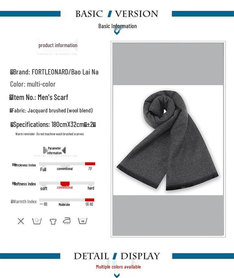 Męski szalik zimowy w czystą szarość w kratę, mieszanka wełny - gruby i ciepły