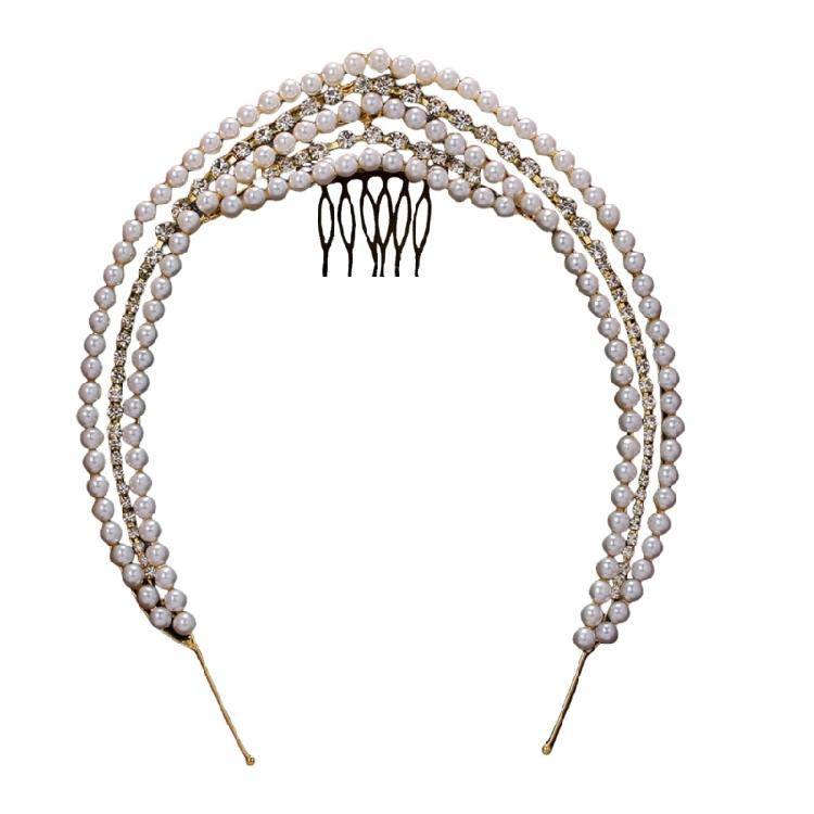 Eye-catching Pearls Hairband Luxurious Crystal Elaborate Hair Accessory for Parties Proms Masquerade Wedding