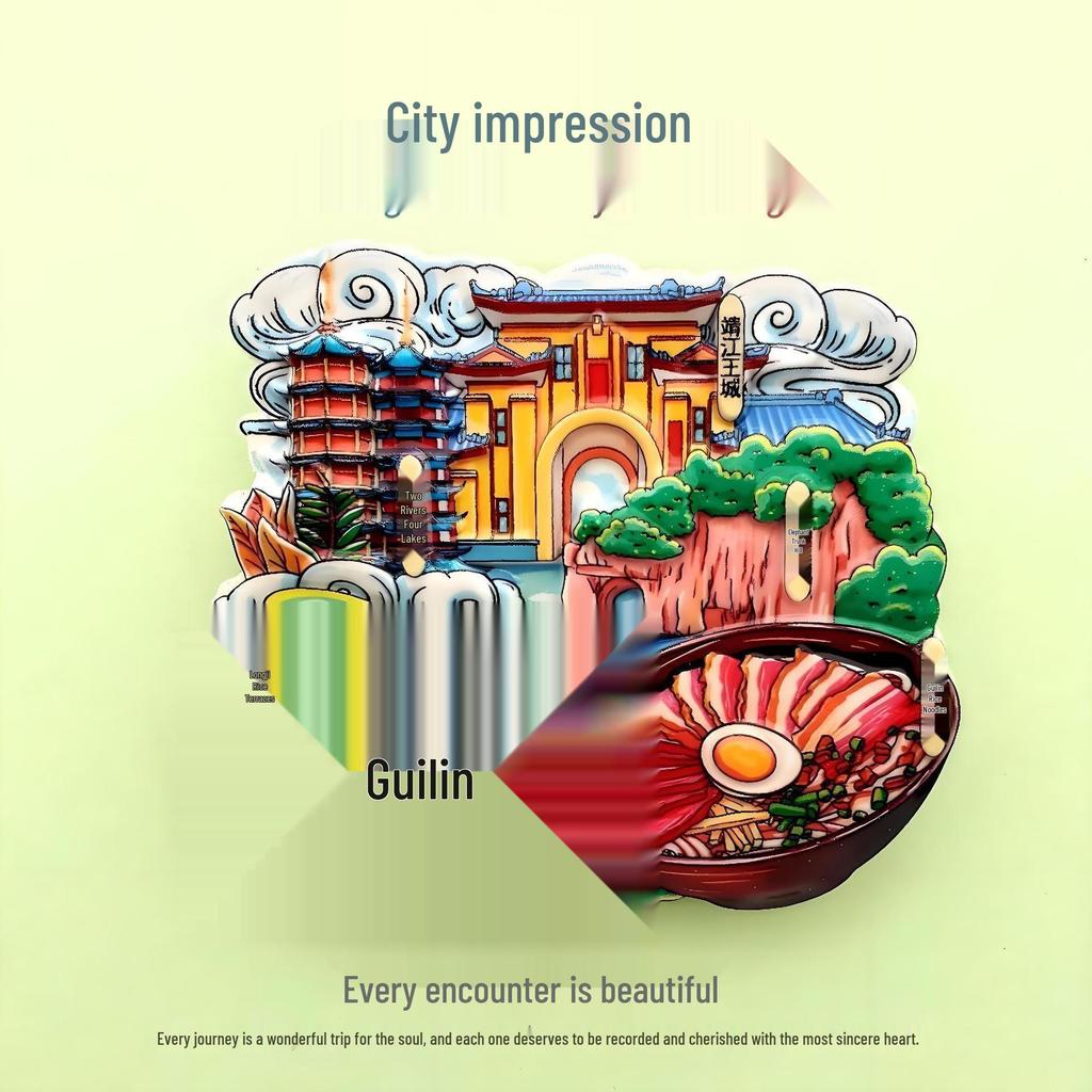 Guochao Cartoon Wahrzeichen Kreatives Souvenir Acryl Kühlschrankmagnet