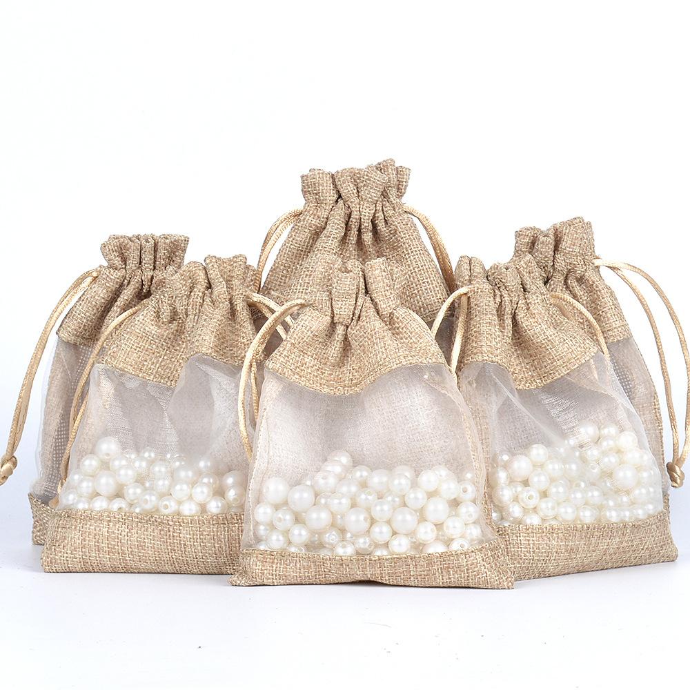 12pcs Single-sided Window Linen Bag Linen Drawstring Bag Cosmetic Jewelry Packaging Bag Lavender Mosquito Repellent Sachet Cloth Bag Drawstring Bag