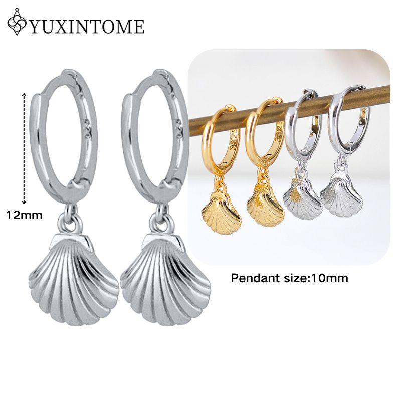 YUXINTOME 925 Silver Ear Needle Zircon Hoop gold Earrings For Women Square Plate Pendant Cutout Heart Earrings Fashion Jewelry