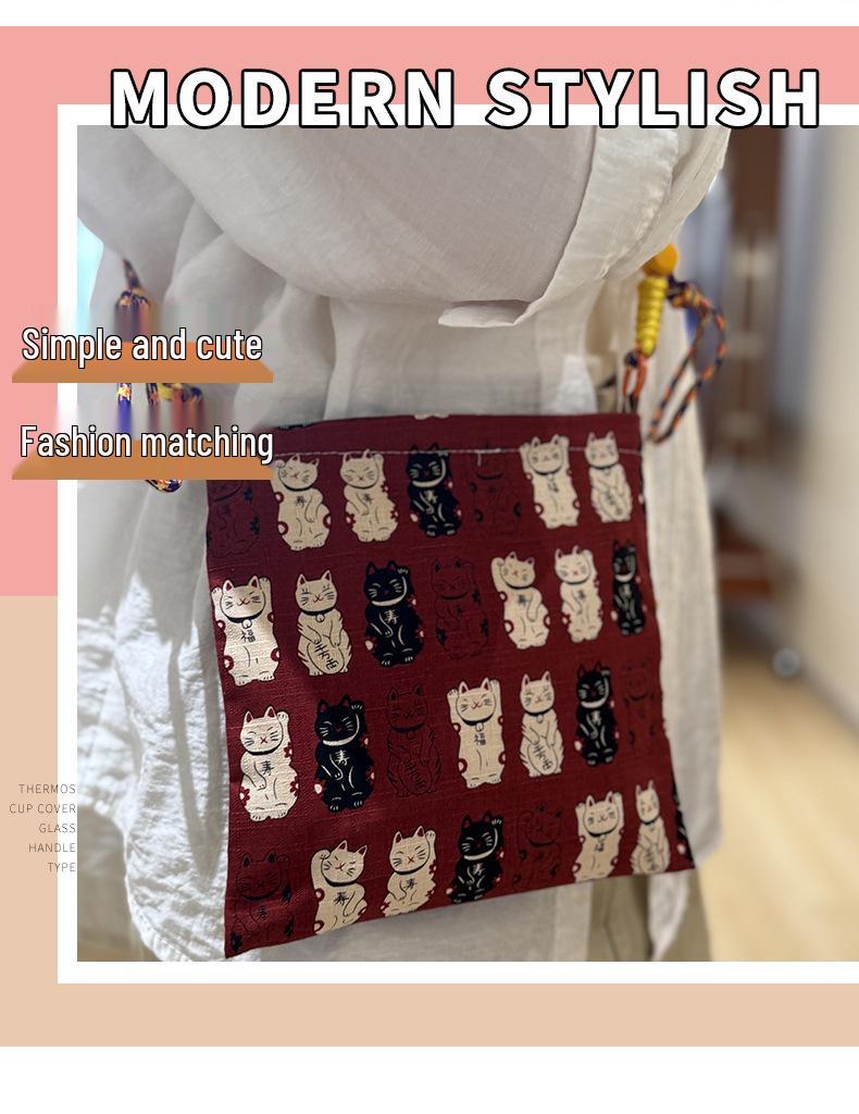 Adorable Lucky Cat Handbag: Lunch & Snack Bento Box, Mobile Phone Carrier, Crossbody & Hand-Carried Cloth Bag