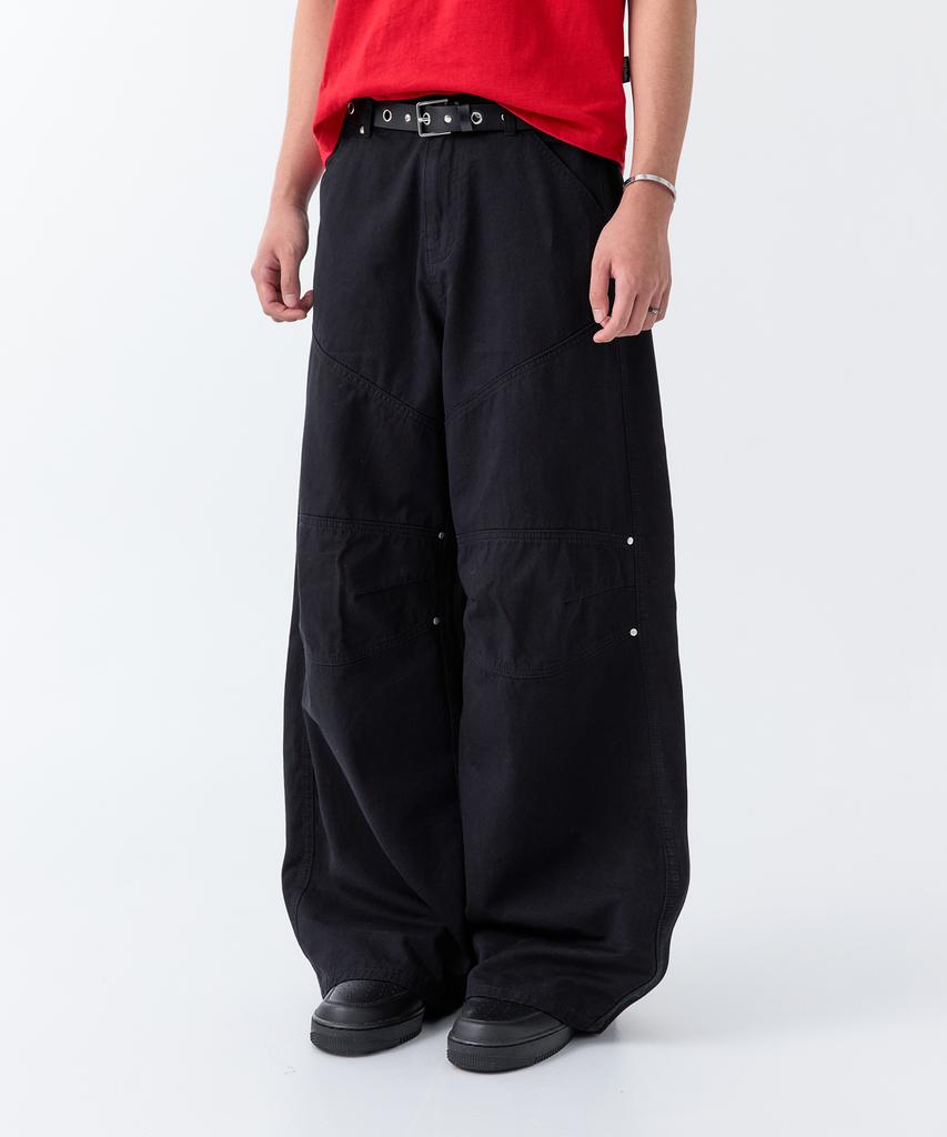 ODDSTUDIO Rivet Parachute Wide Cotton Pants - Black