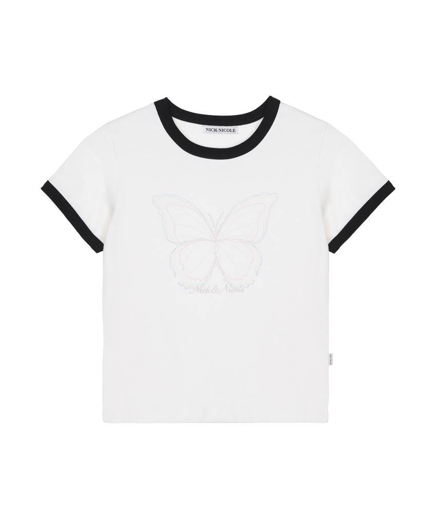 Nigaennikol Butterfly Graphic Ringer Top_Ivory