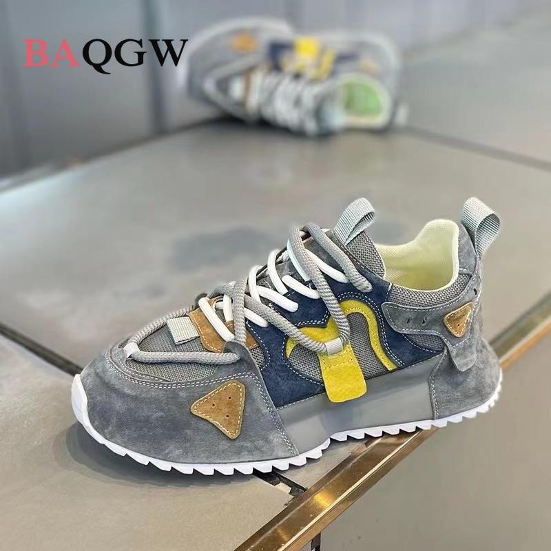 Designer Chunky Sneaker for Men Cover Bottom Board Shoes Fashion Casual Leather Breathable Increased Internal Platform Shoes
