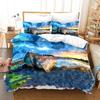 Ocean Bed Linen Package King Dimension Colorful Beach Landscape Bed Cover In Oil Painting Style Famous Hawaii Coastal Polyester Fabric Quilt Cover