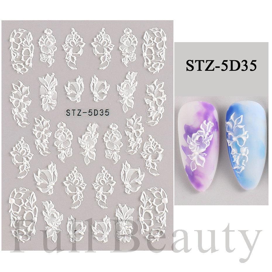1 Sheet 5D Simple Flowers Nail Embossed Stickers Elegrant Wedding Design Adhesive Sliders Summer Textured Engraved Nail Decoration