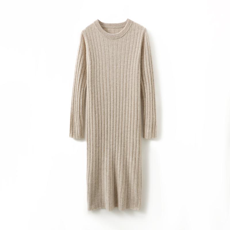 Women's Thickened Long Wool Sweater Dress - Round Neck, Slim Fit, Mid-Length, Warm Knitwear for Autumn and Winter