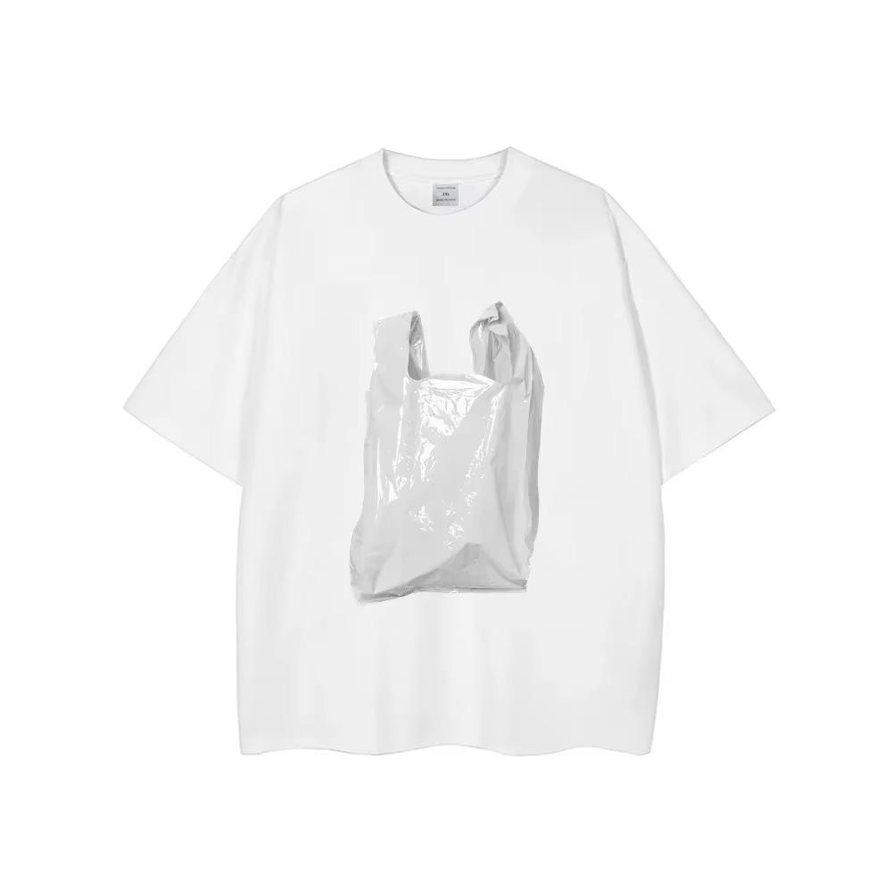 Summer Fashion Heavyweight Retro Men's Fun Garbage Bag 100% Cotton Printed Round Neck High Quality Casual Fitness Street T-shirt