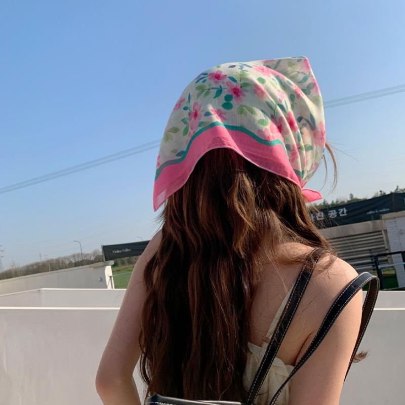 Women Flower Printed Headscarf Sun Protection French Pastoral Style Boho Lightweight Travel Picnic Outdoor Girls Scarf