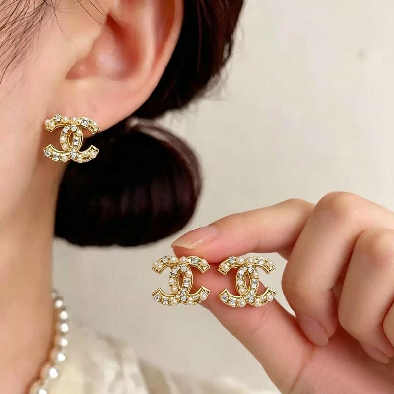 Orecchini di Lusso con Doppio Disegno C Full Strass Gioielli di Moda Eleganti Per Donna